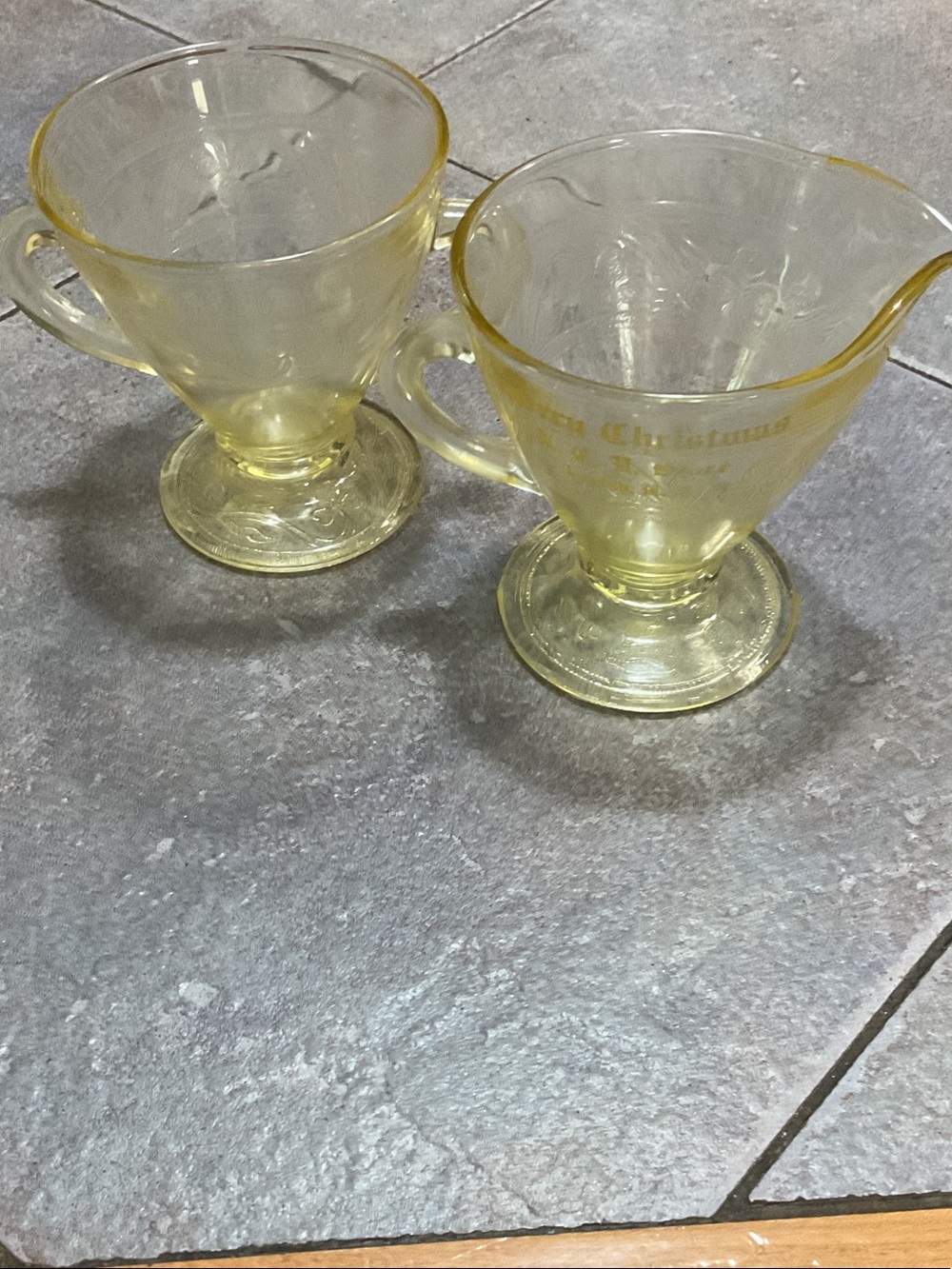 Vintage Yellow Glass Creamer and Sugar Set - Home Dining